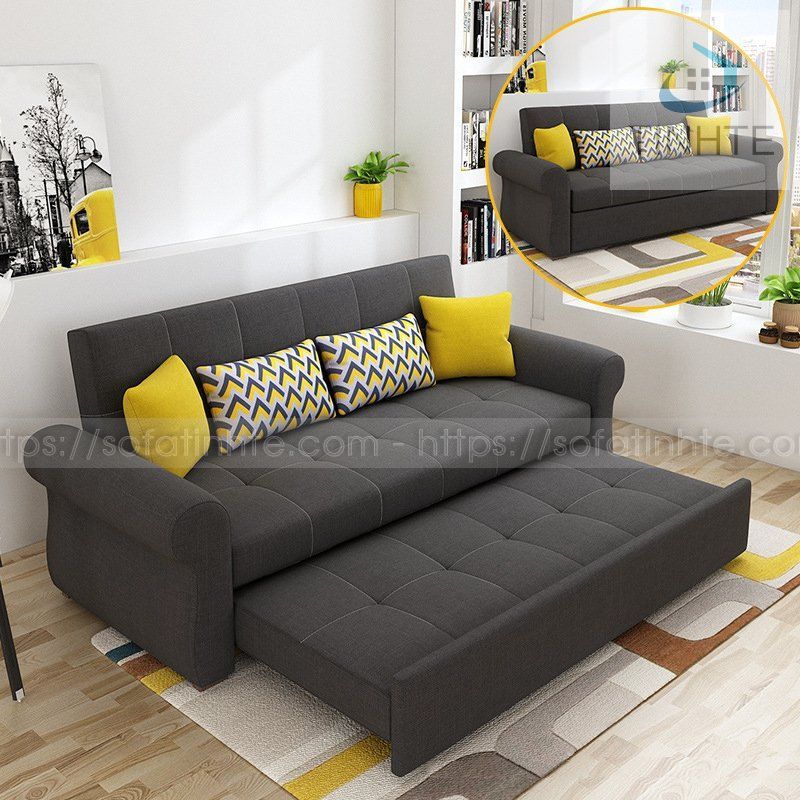 Sofa giường gỗ tích hợp 2 tính năng ngồi - nằm trong cùng một sản phẩm.