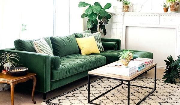 Ghế sofa dạng văng màu xanh lá cây