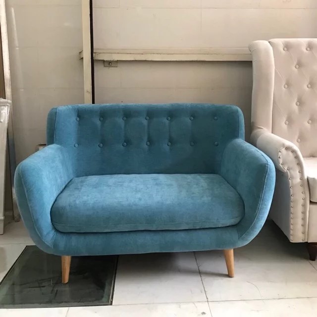 Mẫu ghế sofa văng nhùn nỉ 1m2 màu xanh nước biển 