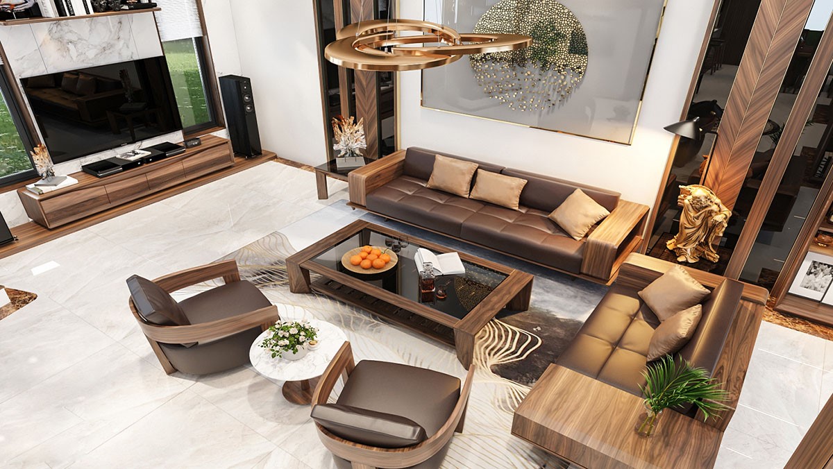 Sofa gỗ bằng óc chó kiểu dáng tự nhiên cho phòng khách