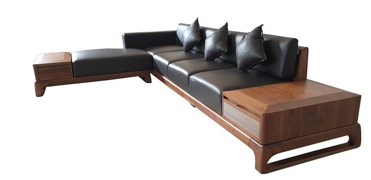 Sofa gỗ bằng gỗ óc chó rất phù hợp với phòng khách hiện đại