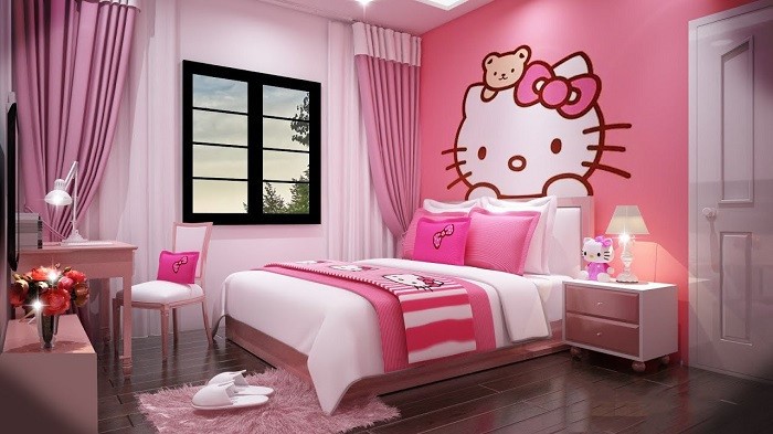 Phòng ngủ màu hồng Hello Kitty