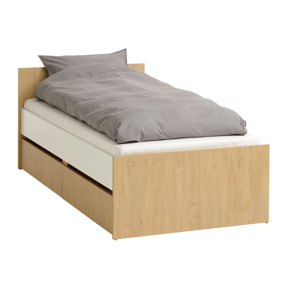 Giường đơn gỗ công nghiệp với màu trắng sồi đơn giản