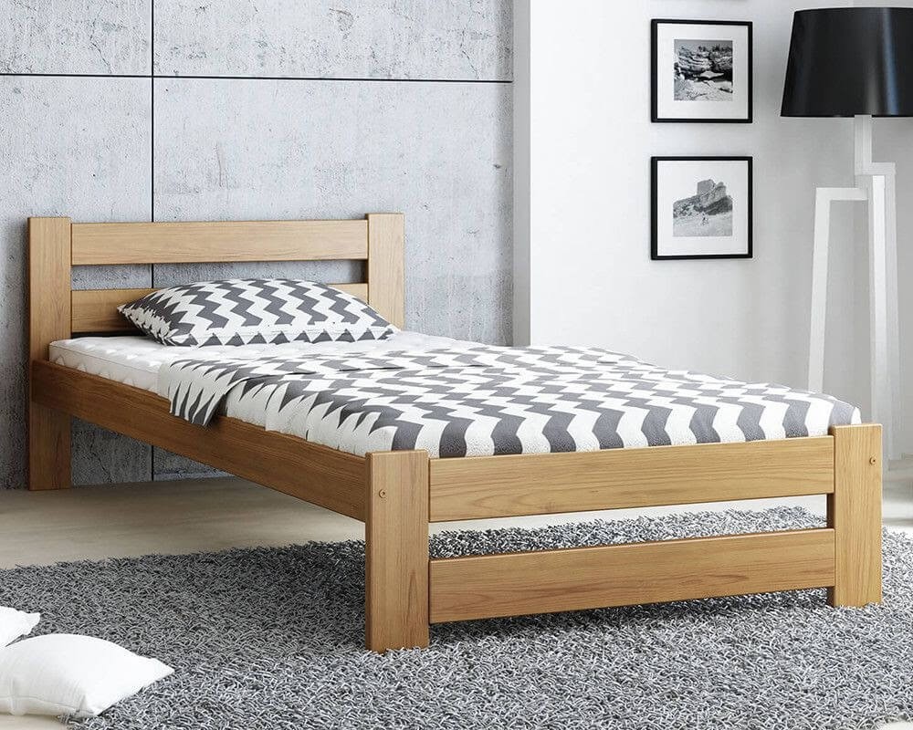 Giường đơn được làm từ gỗ với phong cách tối giản, dịu dàng