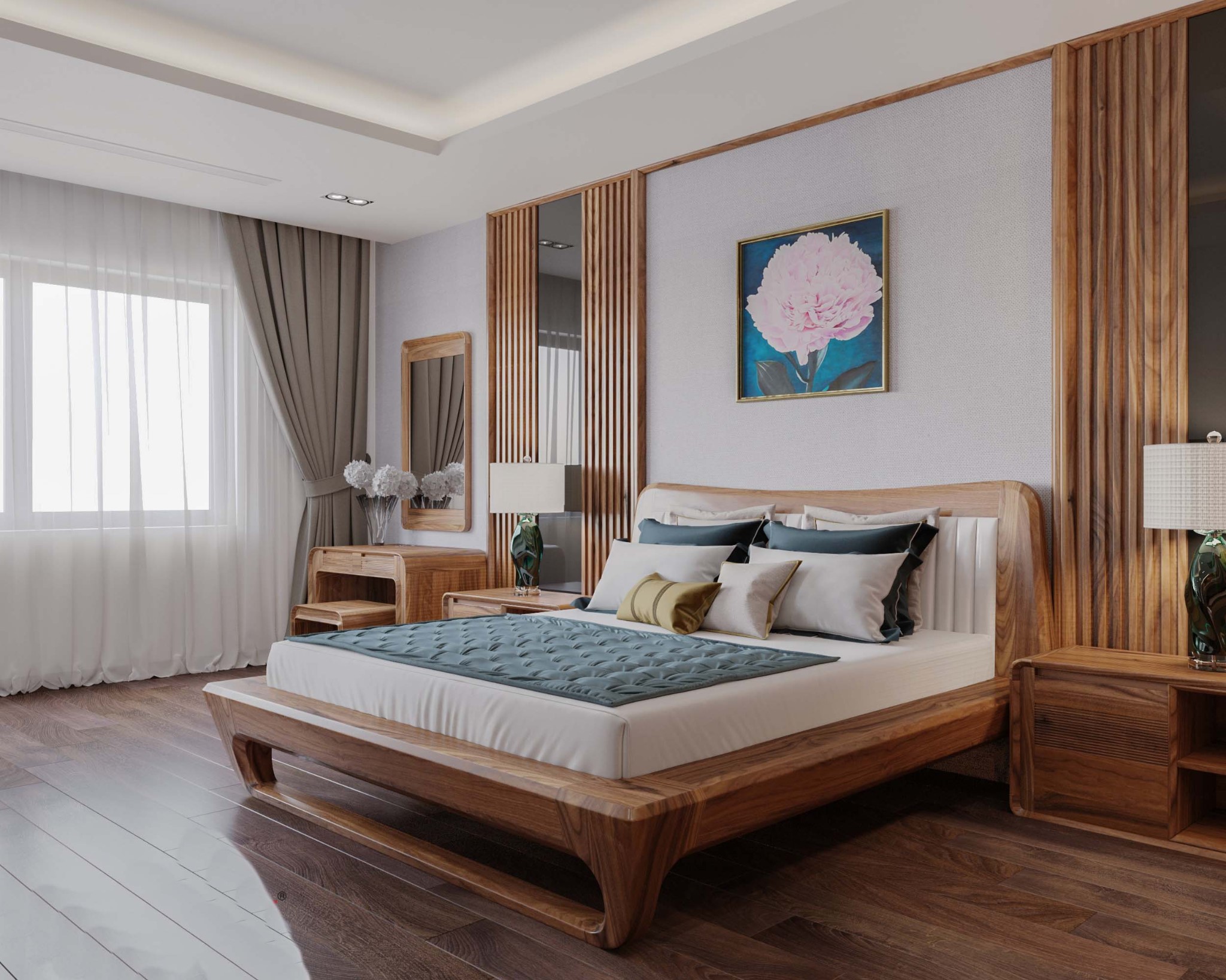 Giường ngủ gỗ tự nhiên chắc chắn và sang trọng