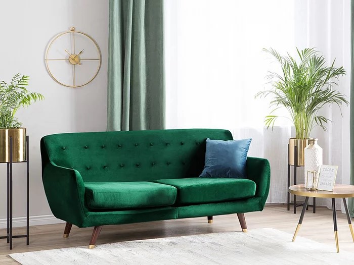Sofa màu xanh lá chất nỉ mang cảm giác ấm áp, dễ chịu