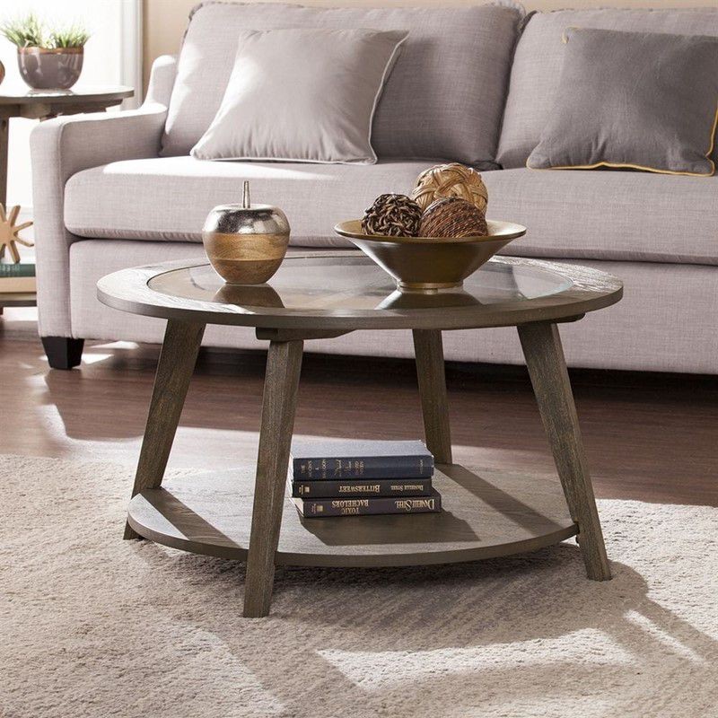Mẫu bàn trà tròn có chân gỗ mặt kính