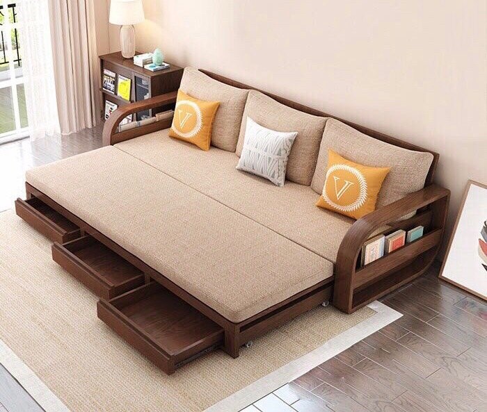 Mẫu ghế giường gỗ màu óc chó