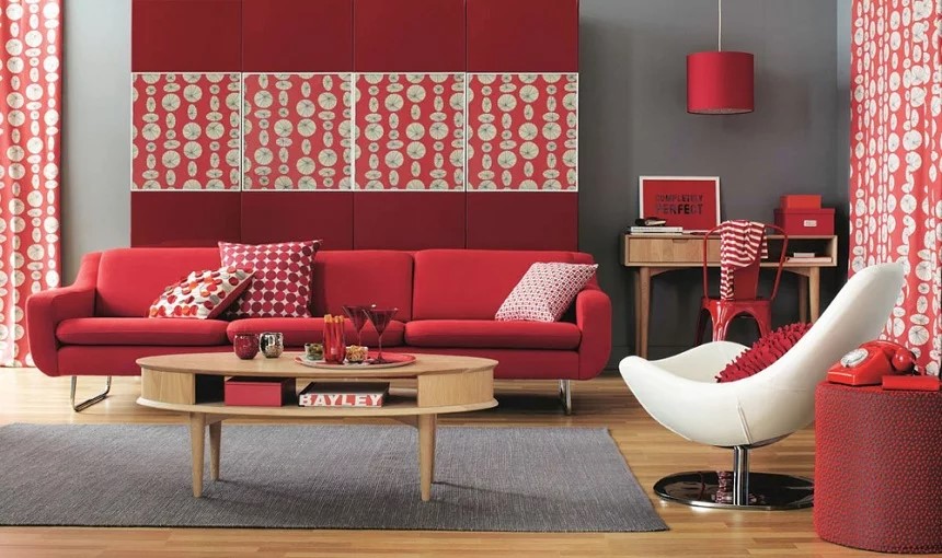Mẫu ghế Sofa đỏ dài, dáng chữ I hiện đại