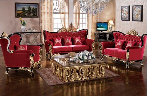 Mẫu ghế Sofa đỏ cho không gian phòng khách cổ điển